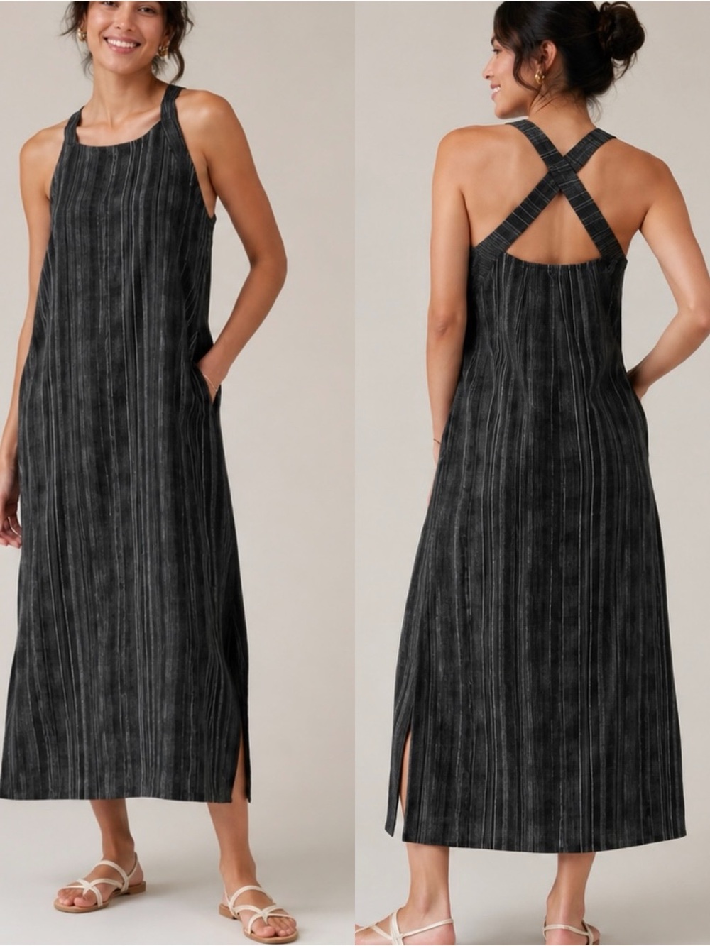 Athleta Maxi Dress Arrival Amara Stripe Black Sz Small - Picture 1 of 9